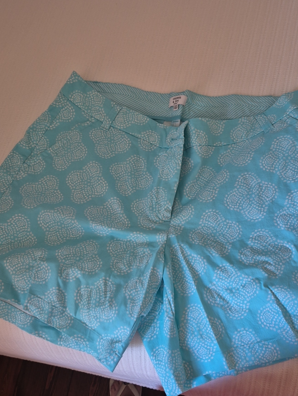 crown & ivy Light Turquoise Printed Women's Shorts